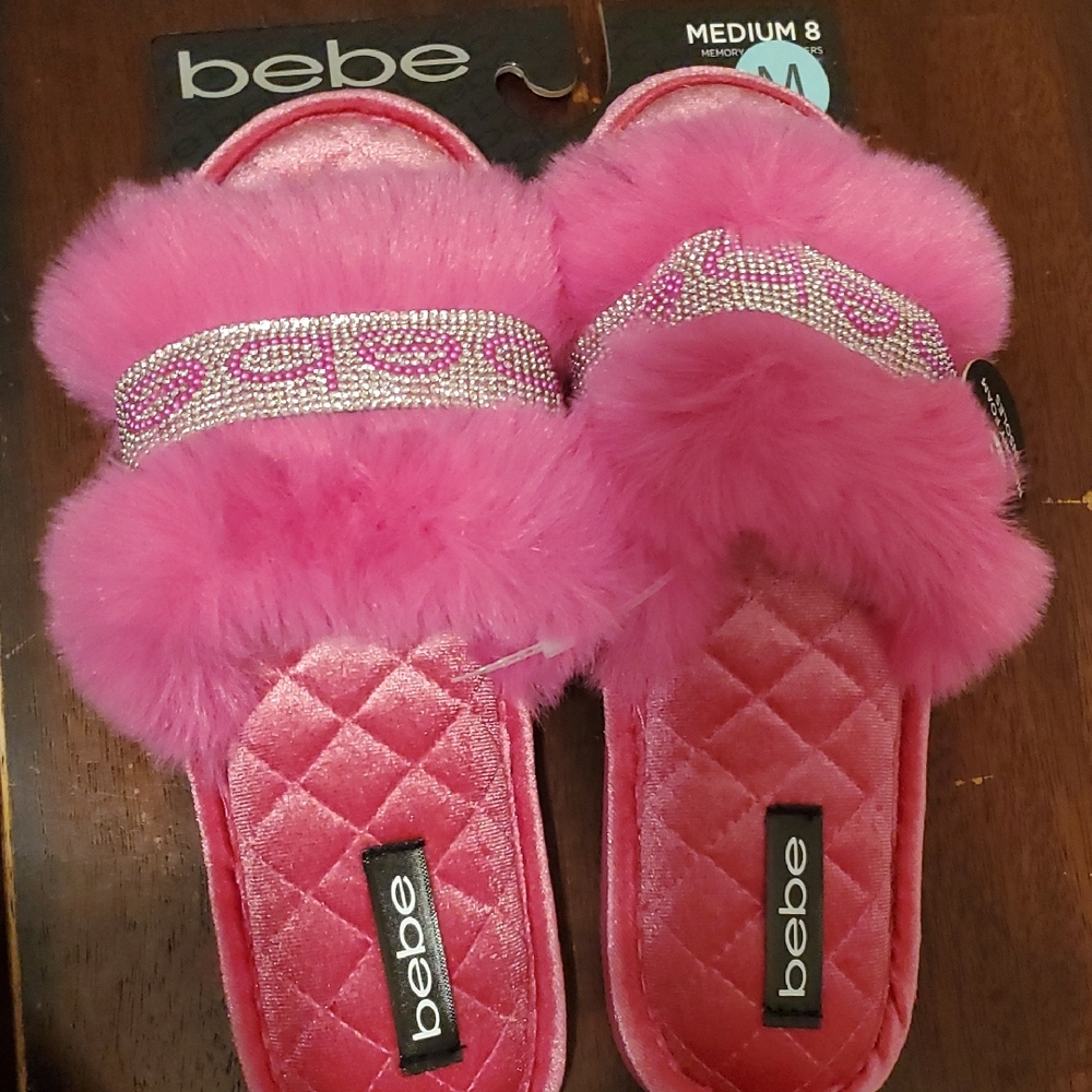 Bebe Vibrant Pink Plush Slippers